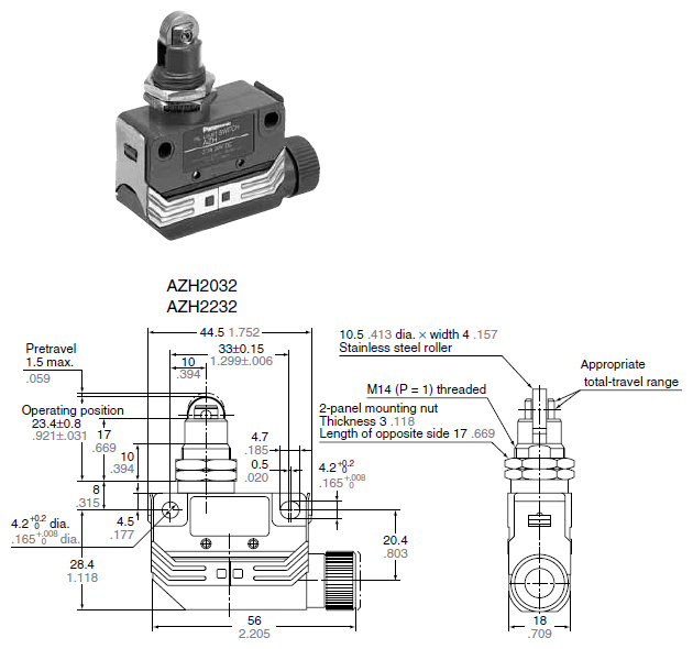 Panel mount roller plunger