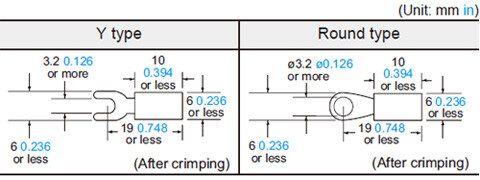 Dimensions of suitable crimp terminals