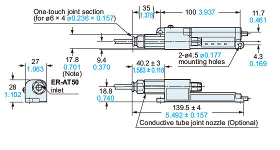 Mounting drawing with conductive tube joint nozzle (ER-VAJT-64, Optional)
